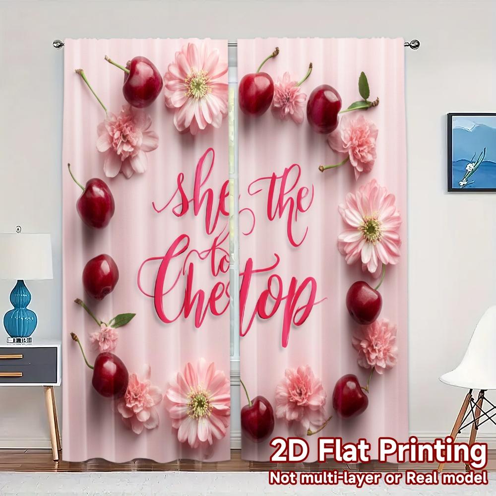 

Set Of 2 Flat Printing Curtains Without Rod Cherryblossomart Popular Creative Polyester Easy Install Curtain Thermal W100*H70(CM)-Rod Pocket&2PCS