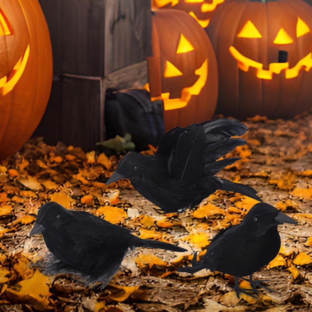 3 Pieces Halloween Crows Birds and Ravens Decor Animal Model Handmade Simulation