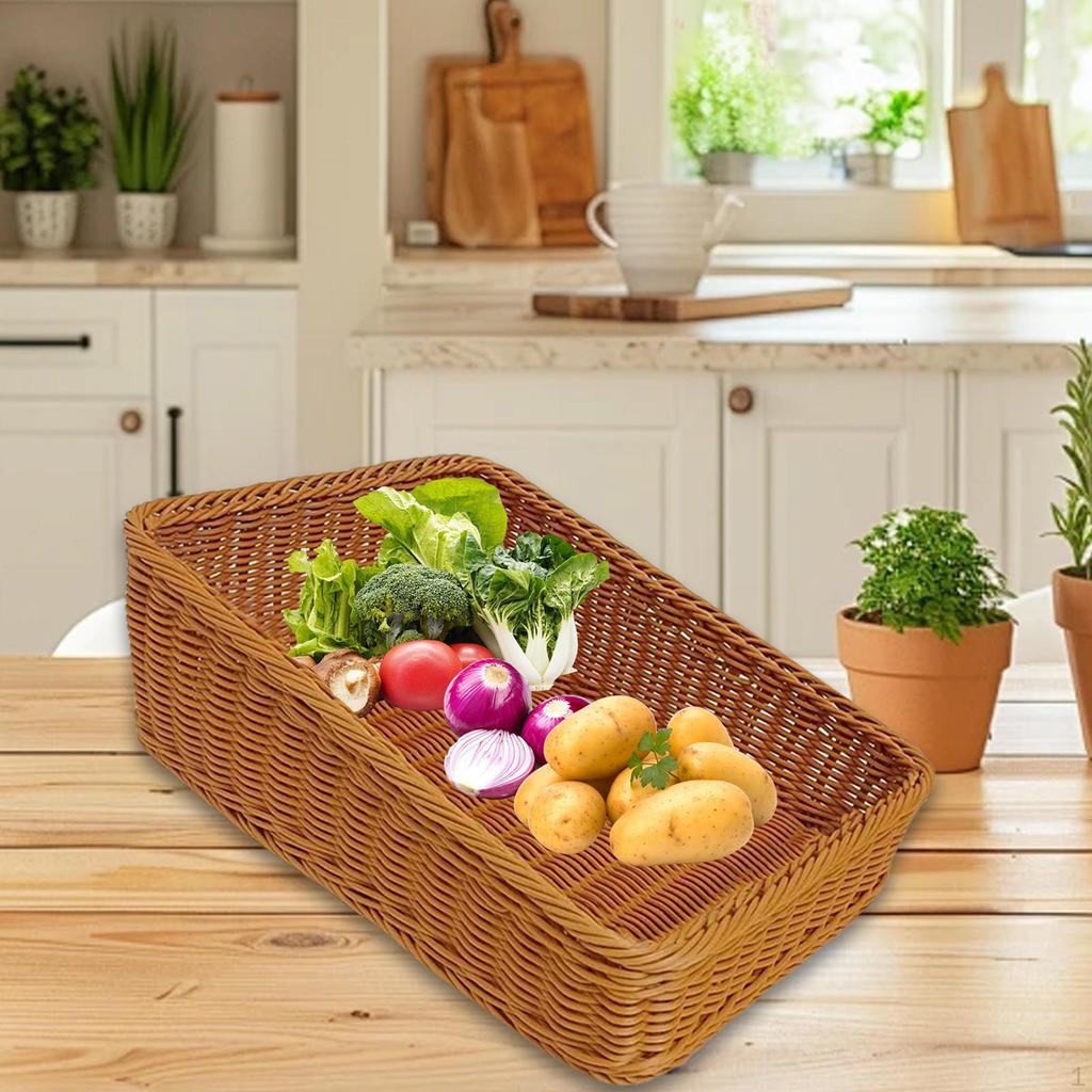 Imitation Rattan Woven Fruit Basket Organizer Display Multipurpose Food Serving Tray for