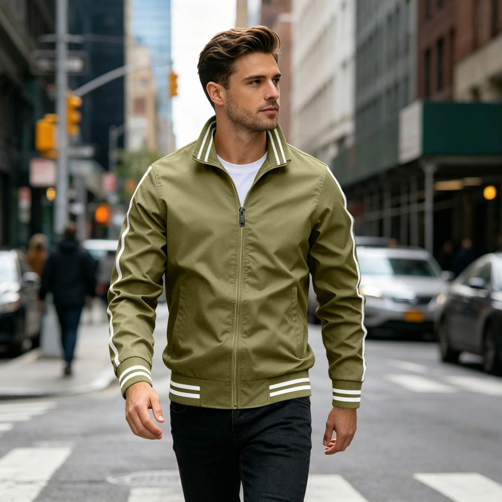 Men's Striped Casual Jacket Lightweight Fall Spring Jacket for Everyday Wear