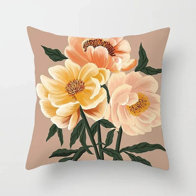 Office Sofa Cushion Cover Floral Flower Print Simple Pillow Cover Household Products