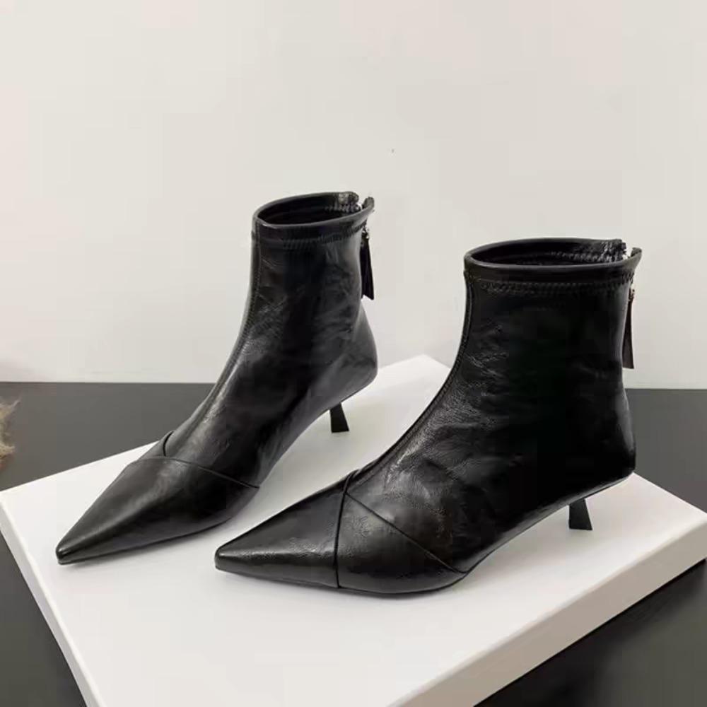 Pointed Toe Ankle Boots Women Fashion Side Zippers Short Boots Female Slim Thin High Heel Winter Women's Short Plush Footwear