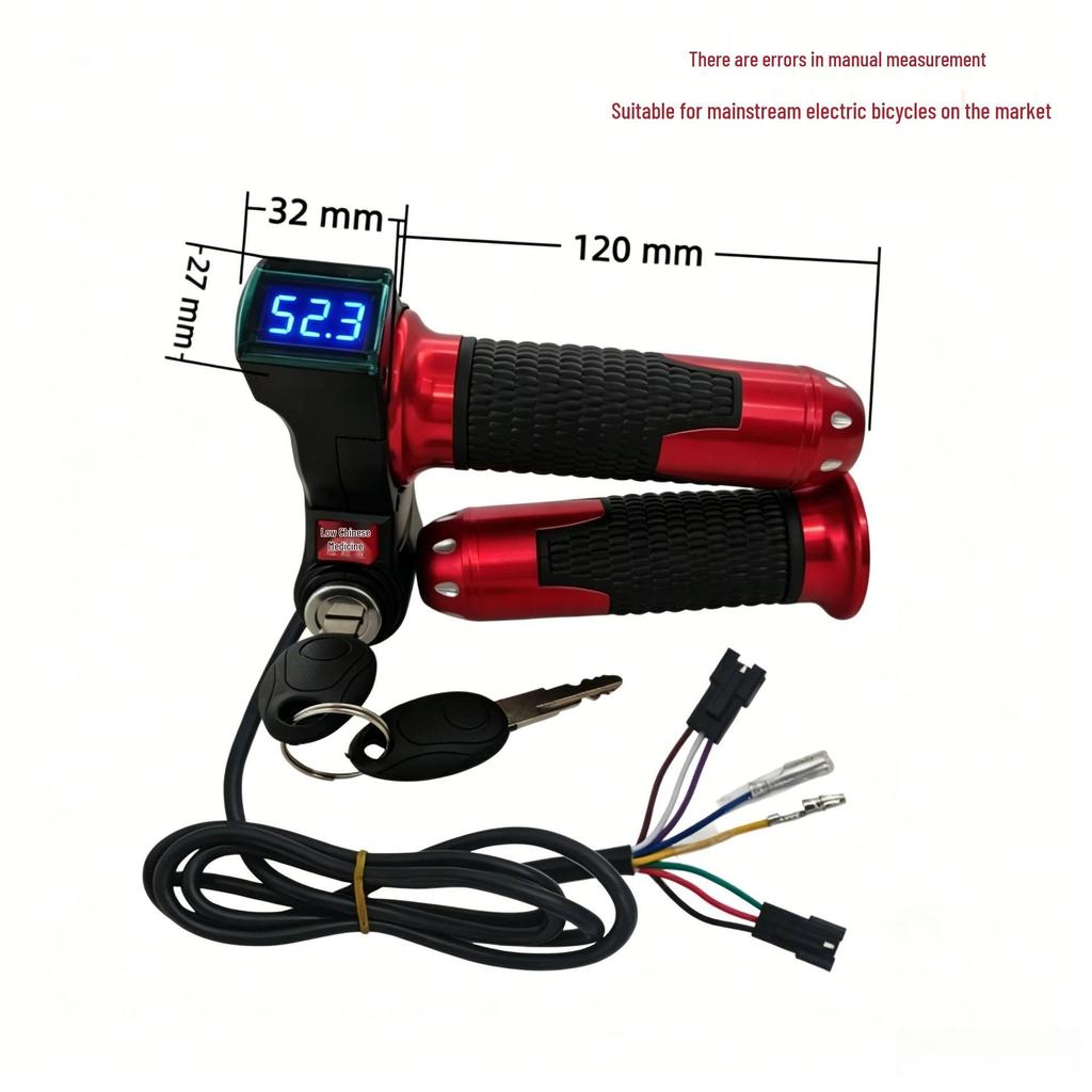 Blue Screen Throttle Grip with Rice Grain Lock & Three-Speed Voltage Display for Electric Scooters