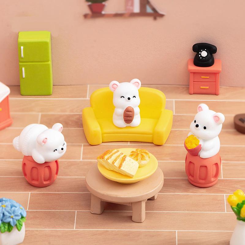 Kawaii Cartoon Cute Animal Resin Small Ornaments Creative Little Bear Doll Toys DIY Home Decoration Accessories Crafts Gifts