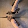 Damen High Heels Pelz Hausschuhe Pantoletten Spitzschuh Pelzige Slides Mode Elegante Luxus Designer Flip Flops Büro Pumps
