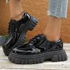 Módní černé lakované kožené platformové mokasíny dámské 2025 podzim silná podrážka PU kožené boty dámské plus size šněrovací studentské boty 42