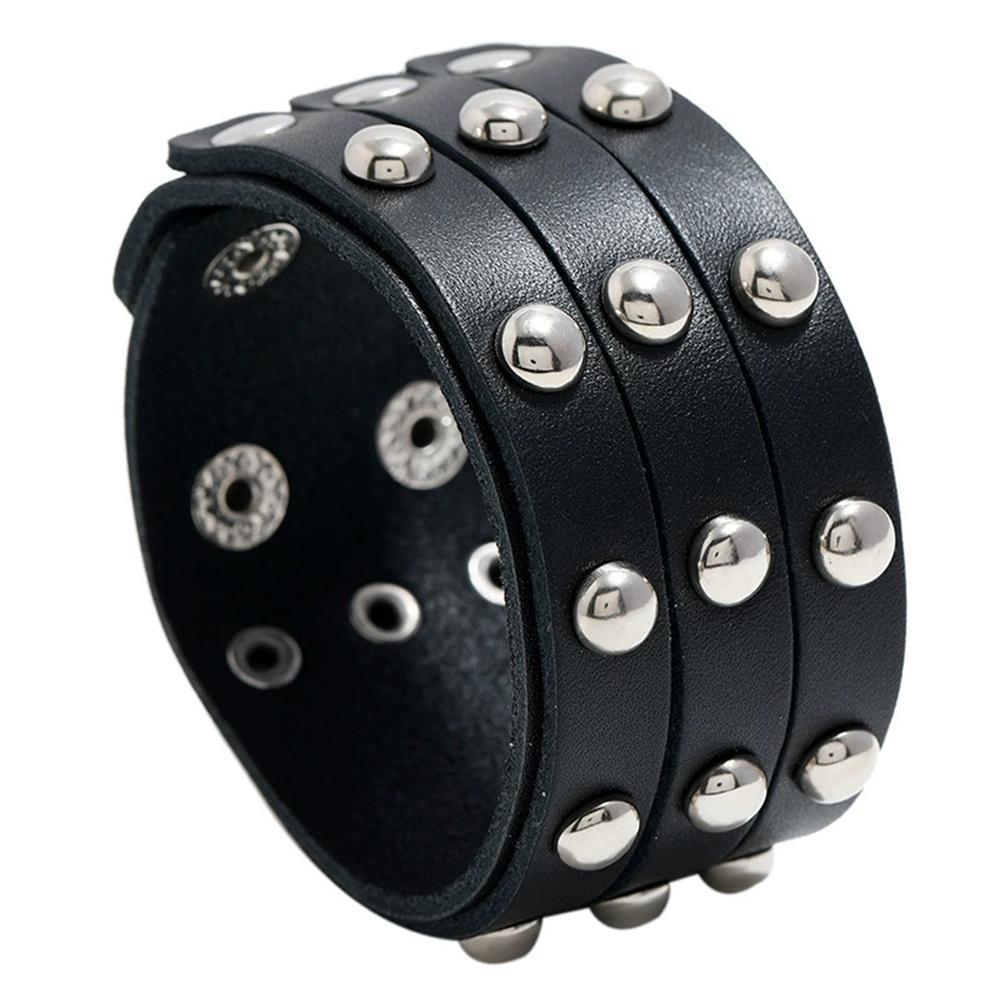 New Popular Jewelry Punk Style Small Rivets Wide Pu Leather Bracelet Bangle Belt Buckle Bracelet Suitable for Music Festival