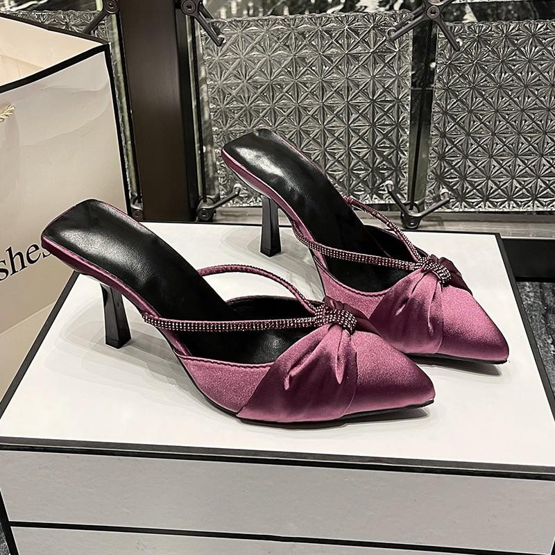 

2025 лето новый стиль ветровка головной убор мешок универсальный однотонный модный женский большой размер на высоком каблуке тапочки 43 фиолетовый