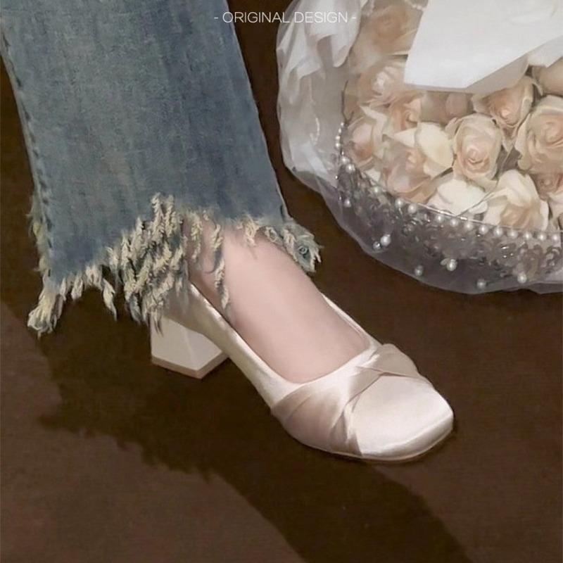 Elegant Women Square Toe Heeled Shoes Summer New Party Sandals Designer 2025 Dress Chunky Marie Janes Pumps Woman Zapatillas