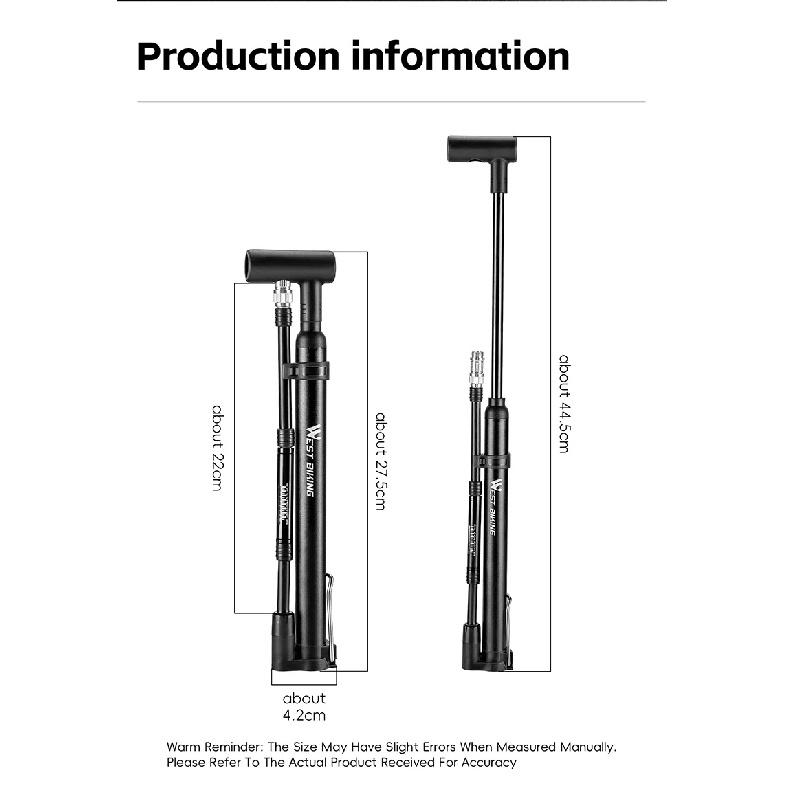 WEST BIKING Bicycle Pump High-pressure Hand Tire Air Inflator Schrader Presta Valve AV FV Bike Air Shock Pump Bike Accessories