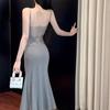 Sexy Backless Suspender Dress Women's Summer Temperament Slim Hip Skirt Split Fork Waist Pure Desire Fishtail Dress