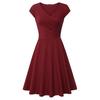 Fashion Women Solid Color V Neck Short Sleeve Plated Swing Party Banquet Dress