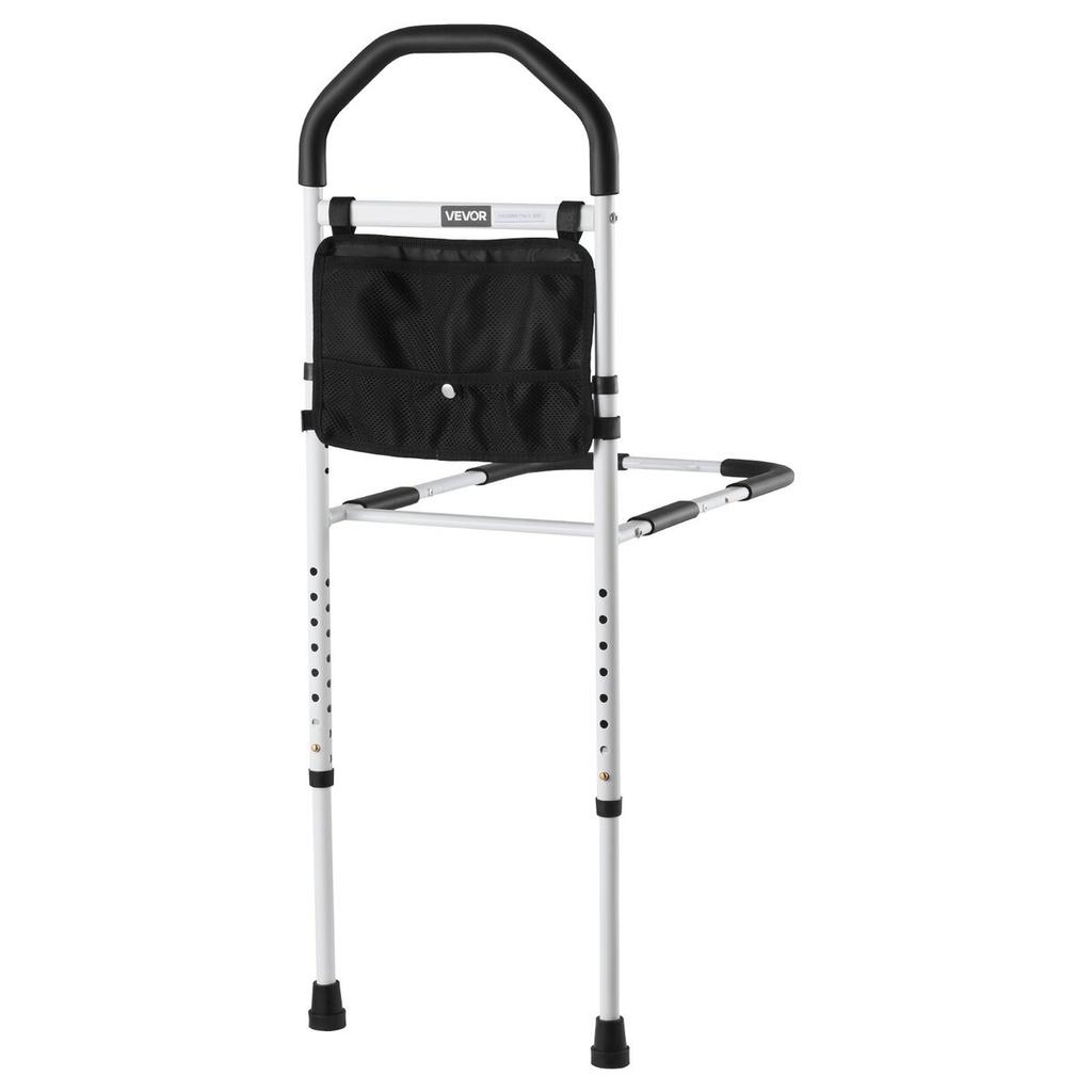 Bed Rail for Elderly, Bedside Assist Rails with Supporting Leg and PU Handrail, Adjustable Height Carbon Steel Pipe Bedside Cane, Bed Bars for Seniors