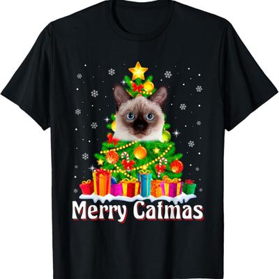 Merry Catmas Christmas Siamese Cat Funny Xmas Holidays T-Shirt