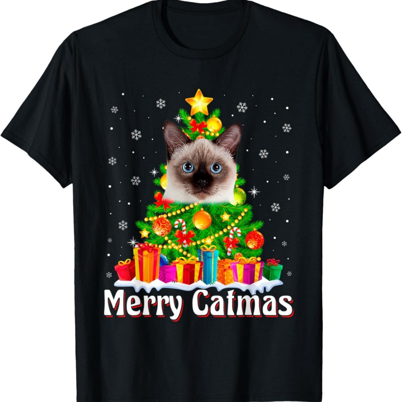 Merry Catmas Christmas Siamese Cat Funny Xmas Holidays T-Shirt XXXXXL разноцветный