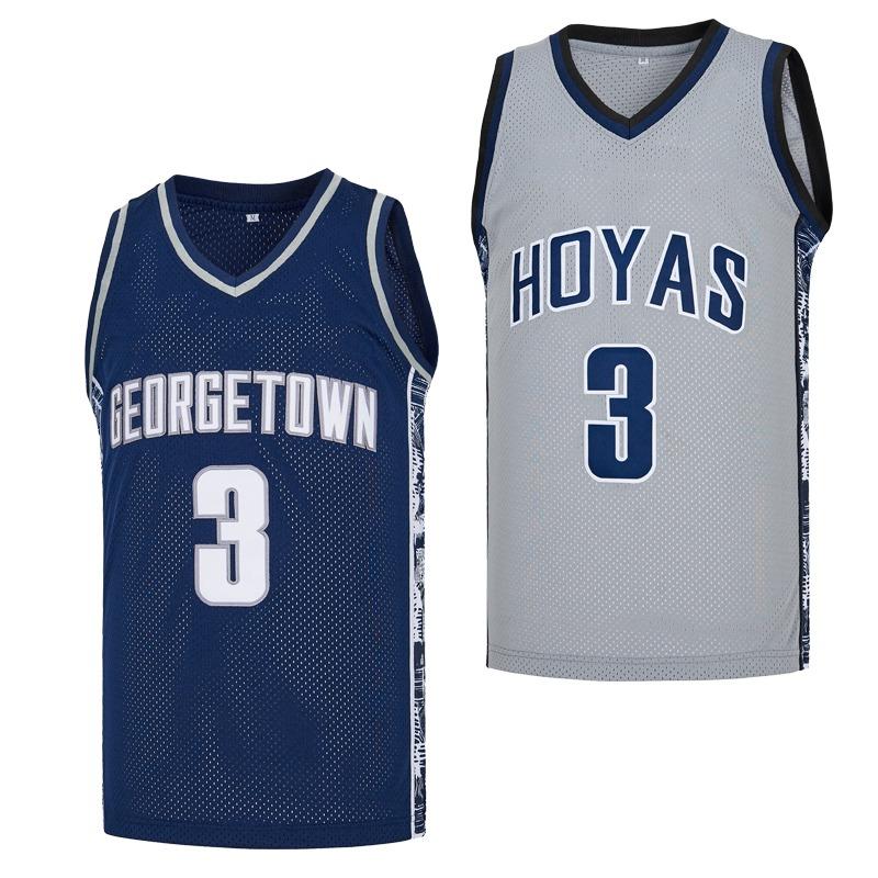 Georgetown Basketball Jersey 3 Iverson Embroidery Outdoor Sportswear Hip Hop Grey Blue Breathable Sweat Absorption for Men