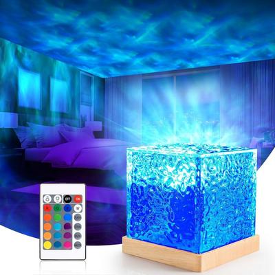 3D Ocean Wave Effect Night Light for Bedroom, 16 Colors Gradual Rotating LED Projection Lamp Projector