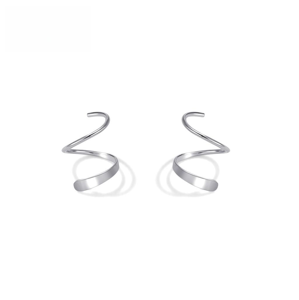 999 Sterling Silver Spiral Twist Stud Earrings | Minimalist Curved Earrings for Women серебряный