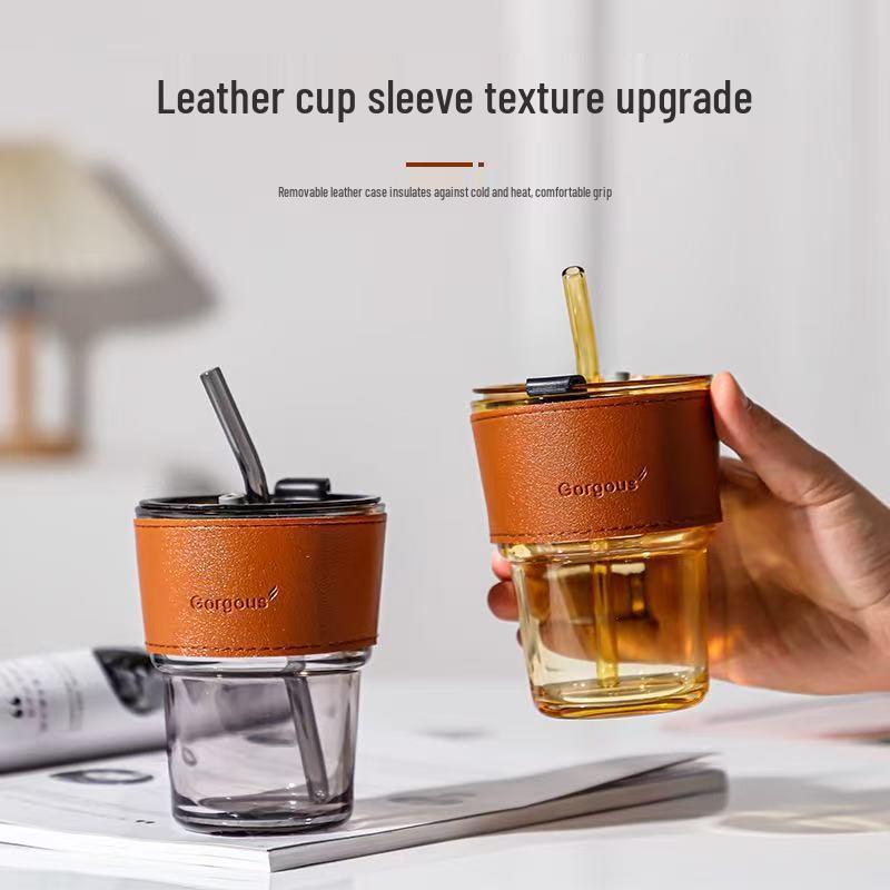 Creative Bamboo Insulated Coffee Cup with Lid and Glass Straw - Office Gift