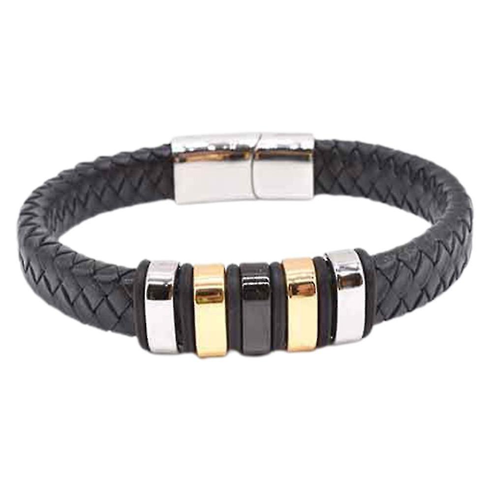 Stainless Steel Leather Braided Bracelet Wristband for Men Birthday Gift