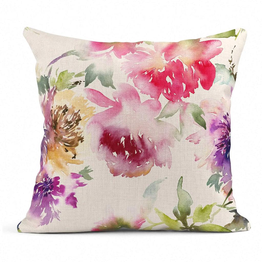 Watercolor Painting Pink Floral Linen Pillowcase Sofa Cushion Cover Home Decoration Can Be For You 40X40 50X50 60X60