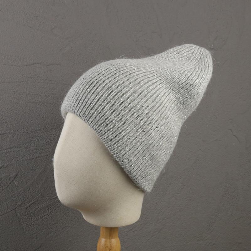 

Модна зимова шапка з м’якого кашеміру з ангори 2022 р. Жіноча однотонне хутро кролика з блискітками Біні Жіноча товста тепла в’язана шапка Skullies