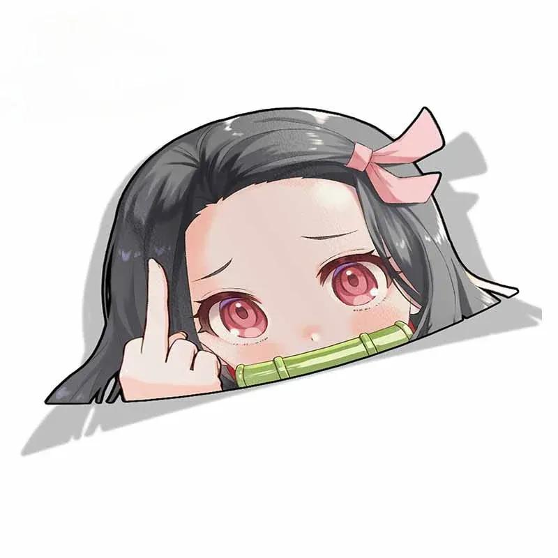 Cartoon Car Sticker for Nezuko Kamado Demon Slayer Peeker Big Head Anime Vinyl Rear Windshield Trunk Stickers,13cm*13cm