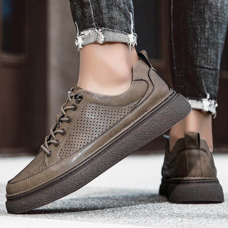 Hollow Out Men's Flats Genuine Leather Mens Slip on Shoes All-match Mens Breathable Sneakers High Quality Men Casual Footwear