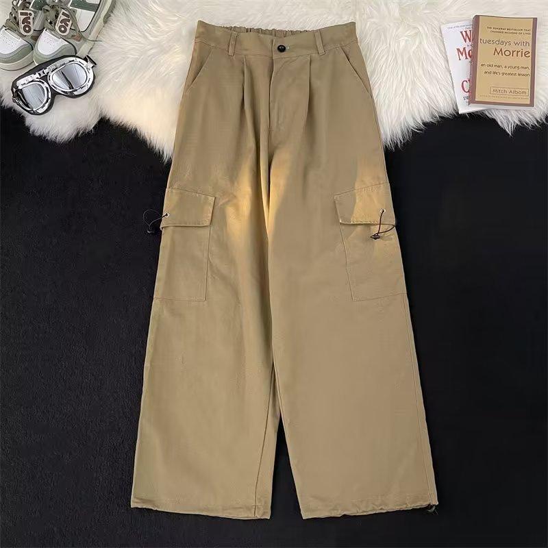 

Pants Men s Spring and Autumn 2026 Loose Straight Casual Drawstring Tied Feet Japanese Multi-pocket Tooling Sweatpants M хаки