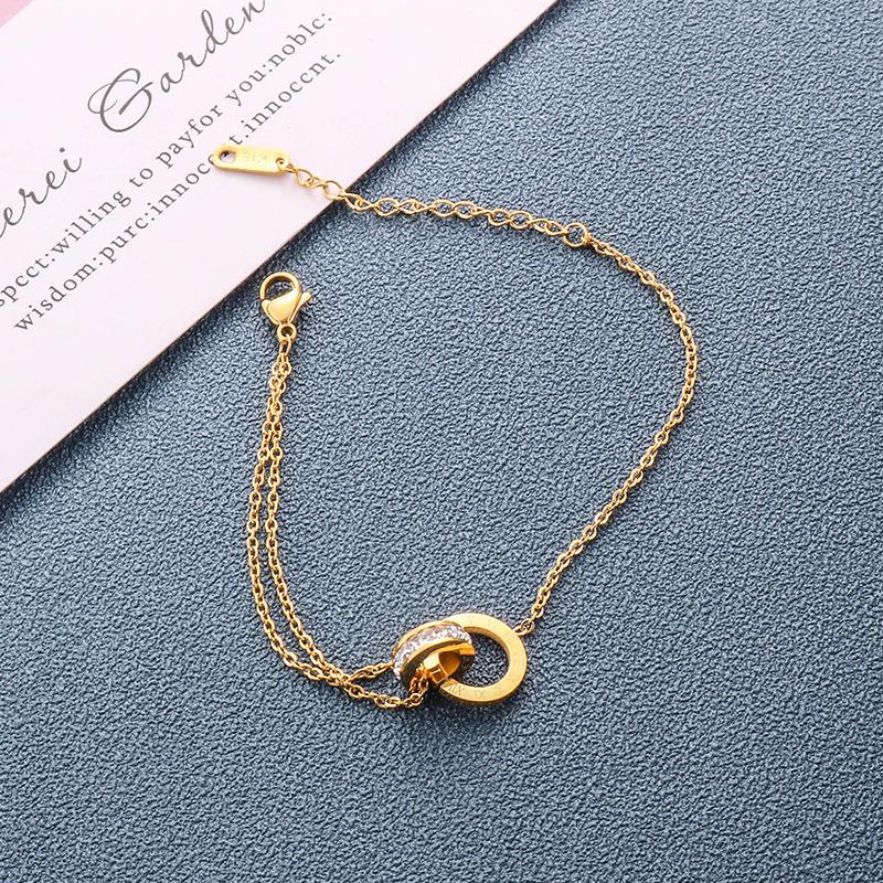 Korean-Style Roman Numeral Diamond Pendant Necklace In 18K Rose Gold Titanium Steel