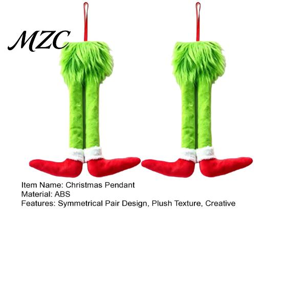 Christmas Ornaments for Tree 2Pcs Green Elf Car Leg Decoration, Plush Long Hair Hanging Funny Accessories Ornament Home Fireplace Decor, Holiday Gift