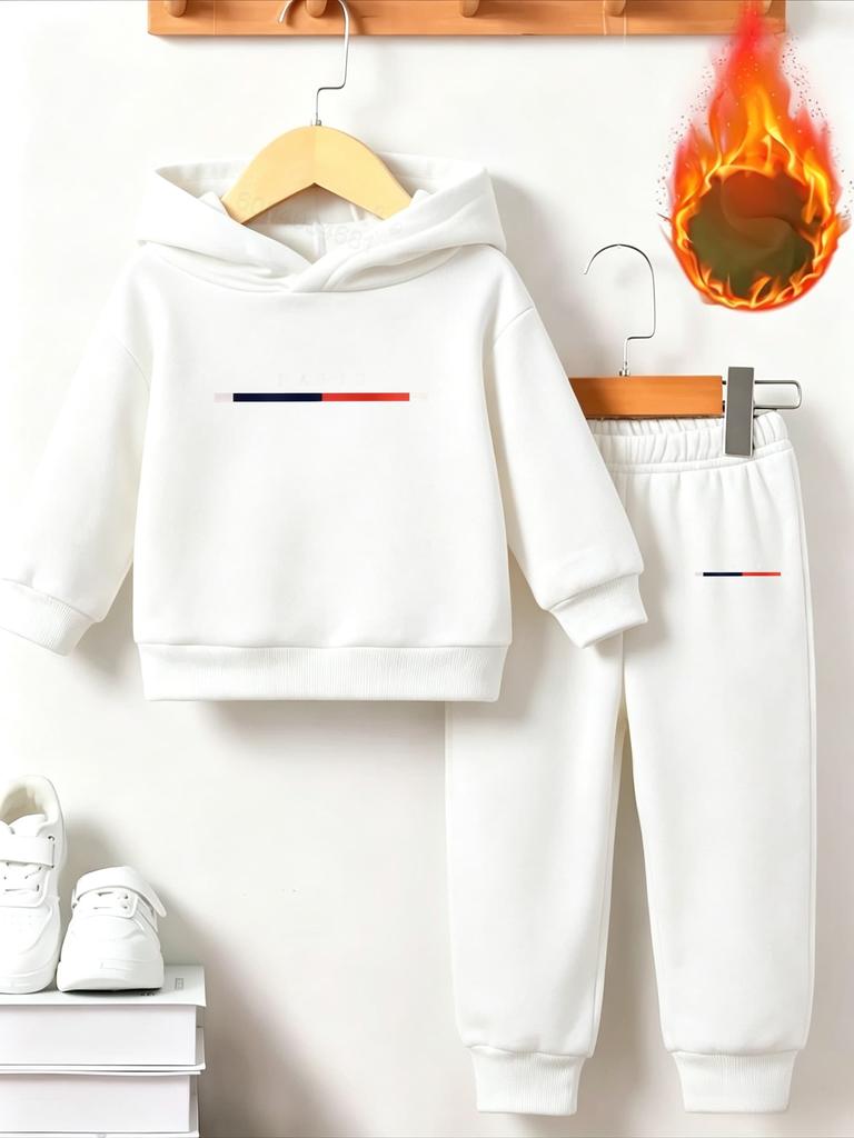 Dětský pohodlný svetr s kapucí - Chlapecký a dívčí trendy značka Teplu odolný Sportovní s dlouhým rukávem + Ležérní sportovní cool sada