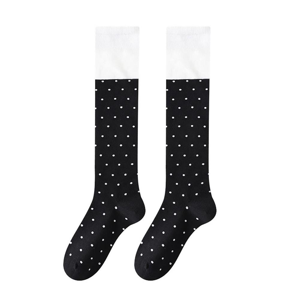 Chaussettes Longues en Coton Doux à Pois pour Femmes Color Block Chaussettes Mi-Mollet Douces Fille Coréenne Harajuku Collège Chaussettes Bouclettes