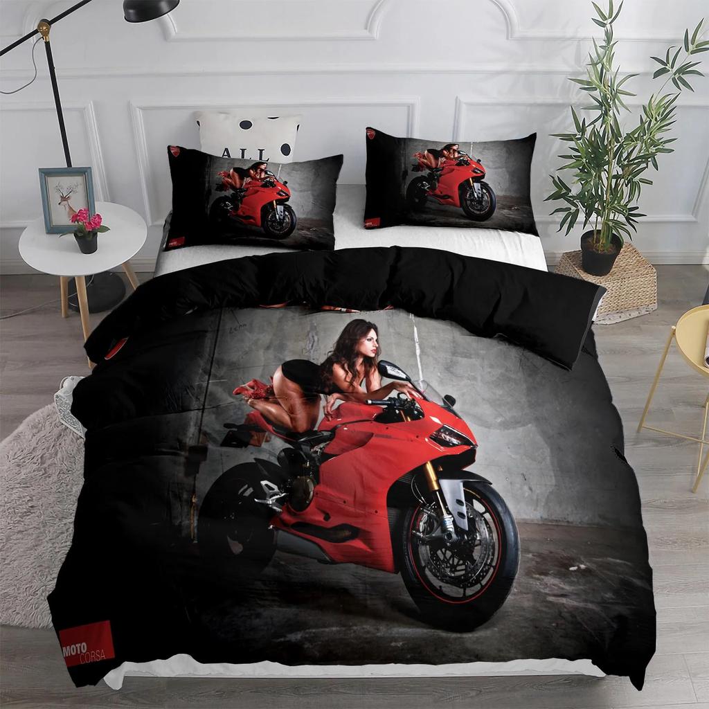 Motorcykel Skönhetstäcke Set 2/3 Delar Täcke Sängkläder 100% Hög Kvalitet Supermjukt Bekvämt Sängklädesset Hett