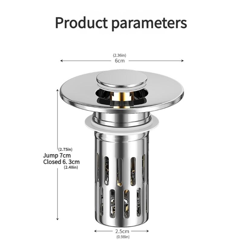 Sink Drain Strainer Basket Coppers Drain Plug Push Type Bounce Cores Drain Filter AntiClogging Sink Stoppers Enduring