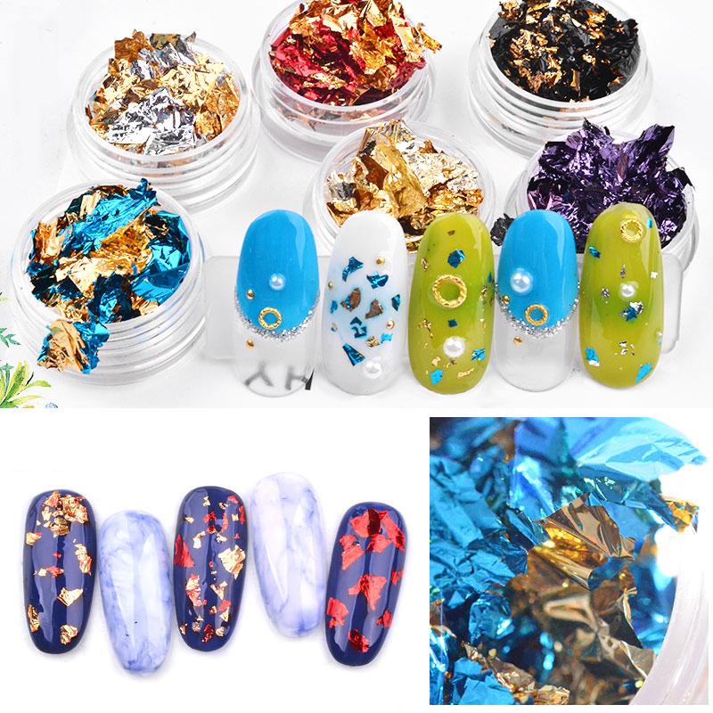 Nail Art barevné třpytivé hliníkové fólie 3D Flake Sticker UV Gel Polish Full Cover Laser Paillette