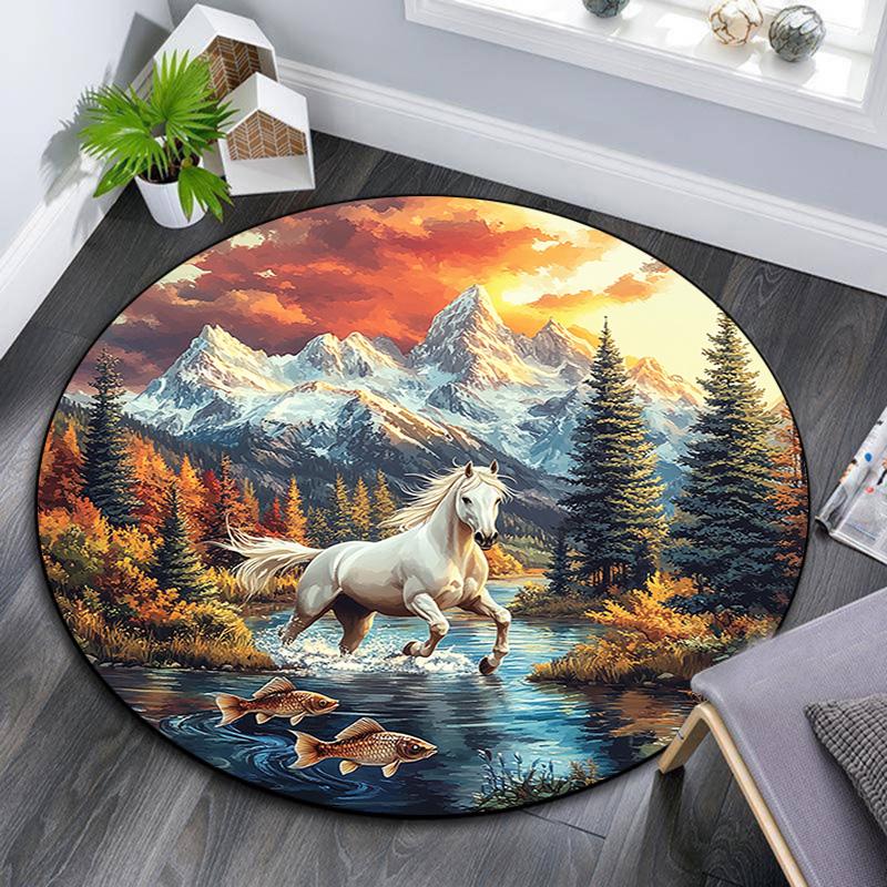 

Magical Horse Round Area Rug,Carpet Rug for Living Room Bedroom Sofa Playroom Decor,Non-slip Floor Mat 80cmx80cm