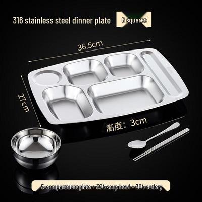 Commercial 316 Stainless Steel 6-Compartment Lunch Tray