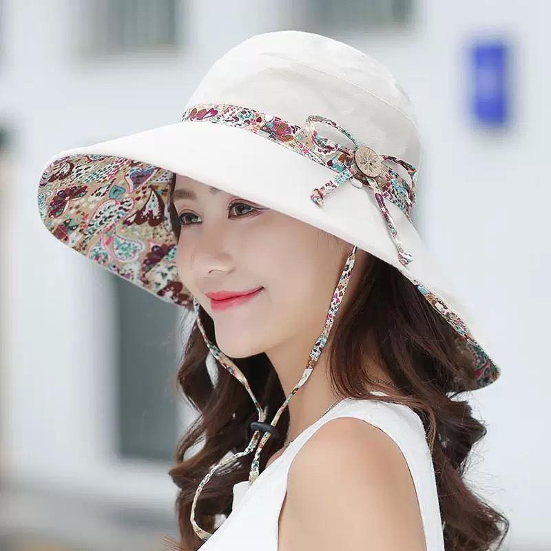 Hat female summer big edge face covering fashion UV protection bucket hat sun protection sun shade sun hat double sided
