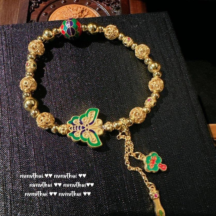 Honeycomb Butterfly Enamel Gemstone Bracelet, Golden Beans, Plated With 18K Gold, Flower Pearl Drop Glaze Butterfly Bracelet Stacked