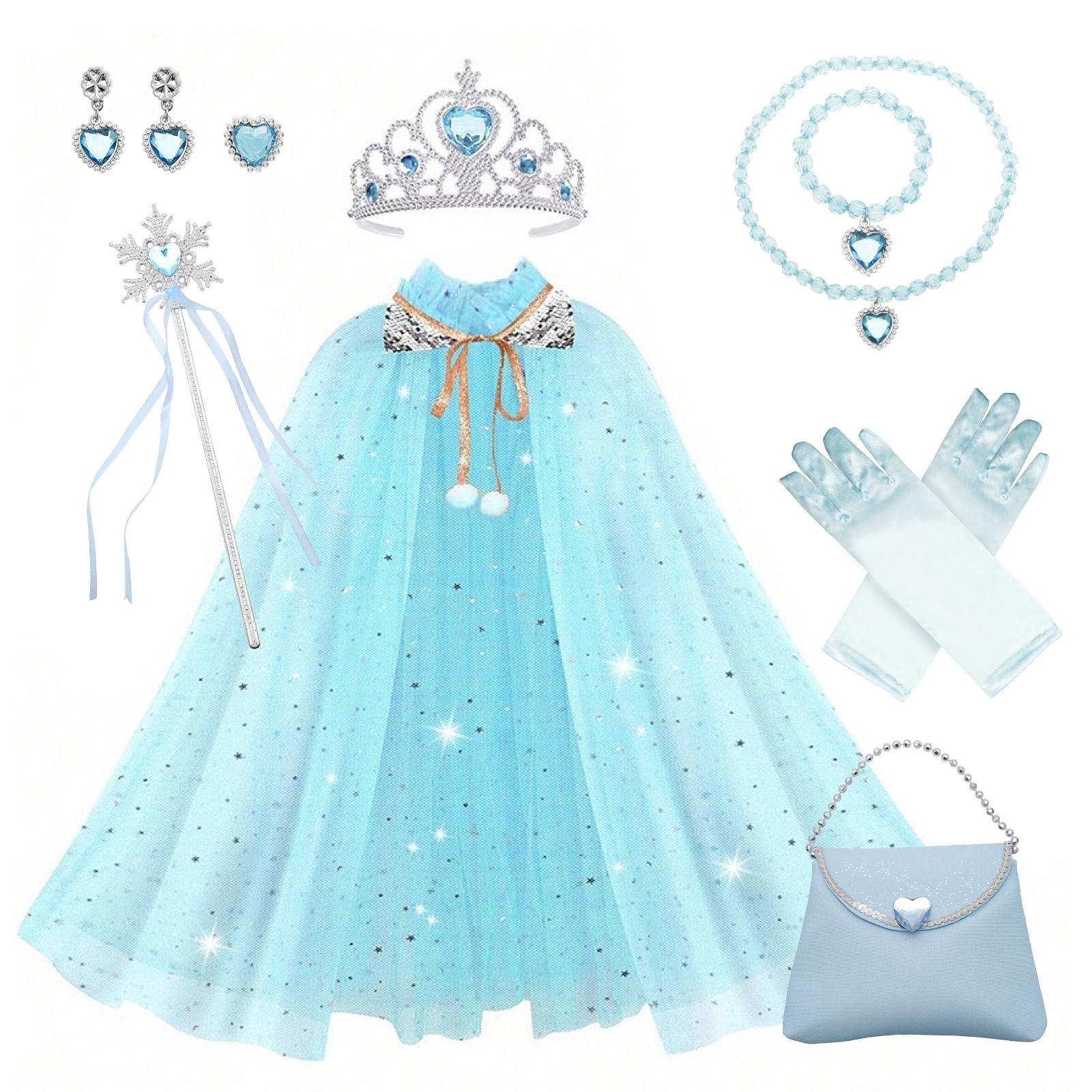 

Princess Dress Up Clothes Set Princess Dress Up Cloak Set Mermaid Sequin Cape Kit with Crown Necklace Bracelet Ear Clips for Kid синій