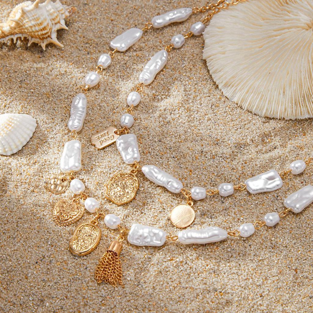 2Pcs/Set Baroque Imitation Pearl Necklace for Women Creative Geometry Pendant Jewelry Accessories