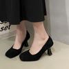 New Concise Solid Cow Suede Square-Toes High Heels Woman Pumps Customized Style Shallow Chunky Heels Slip-on Zapatos Mujer 35-40