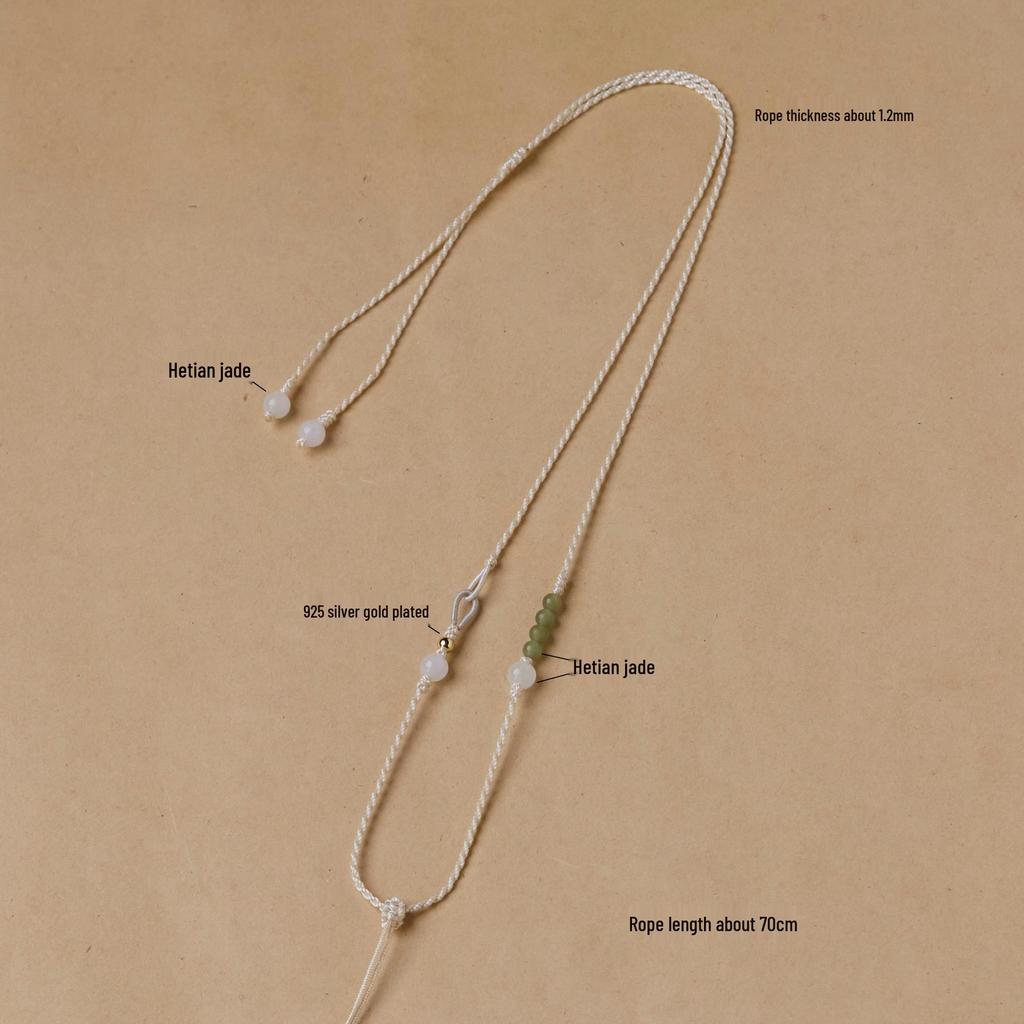 Hand-Woven Hetian Jade Abacus Bead Pendant Lanyard - Gold and Jadeite Pendant Rope for Men and Women
