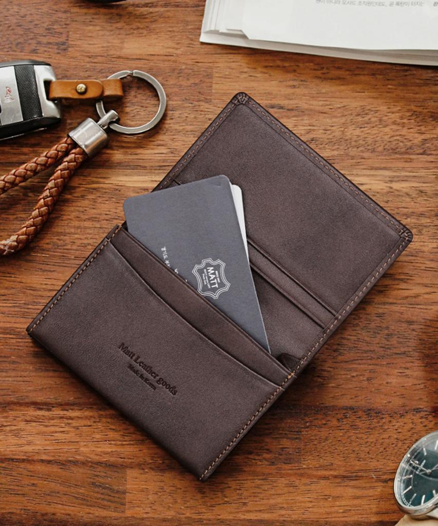 Matt Dakota Cowhide Combination Slim Business Card Holder Dark Brown