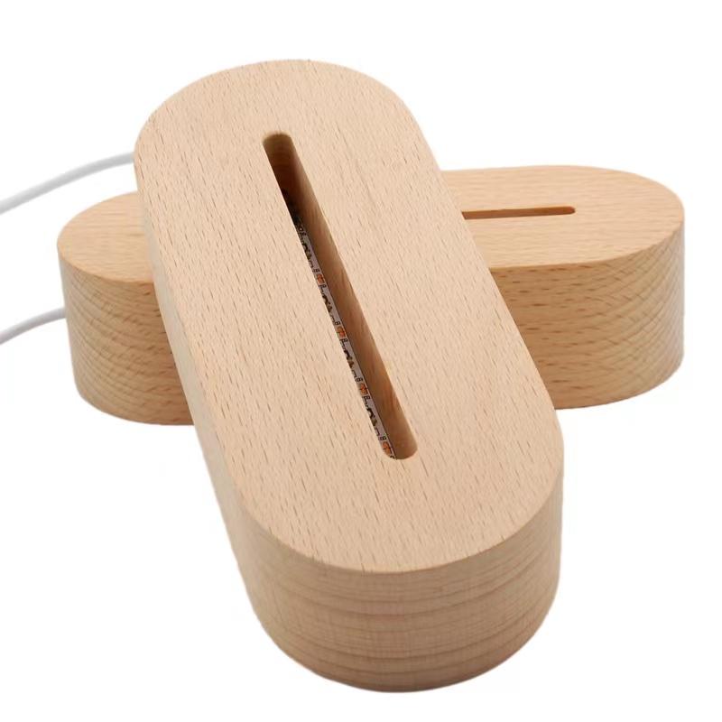 Solid Wood Oval Acrylic Night Light Base Stand USB Powered Stand Customized 3D Laser Song Lamp Accessories Supplies