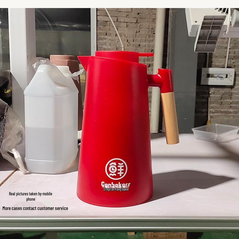 Nordic Thermos Pot with Wooden Handle & Glass Liner, Large-Capacity Hot Water/Coffee Kettle, Printable Design Gift.