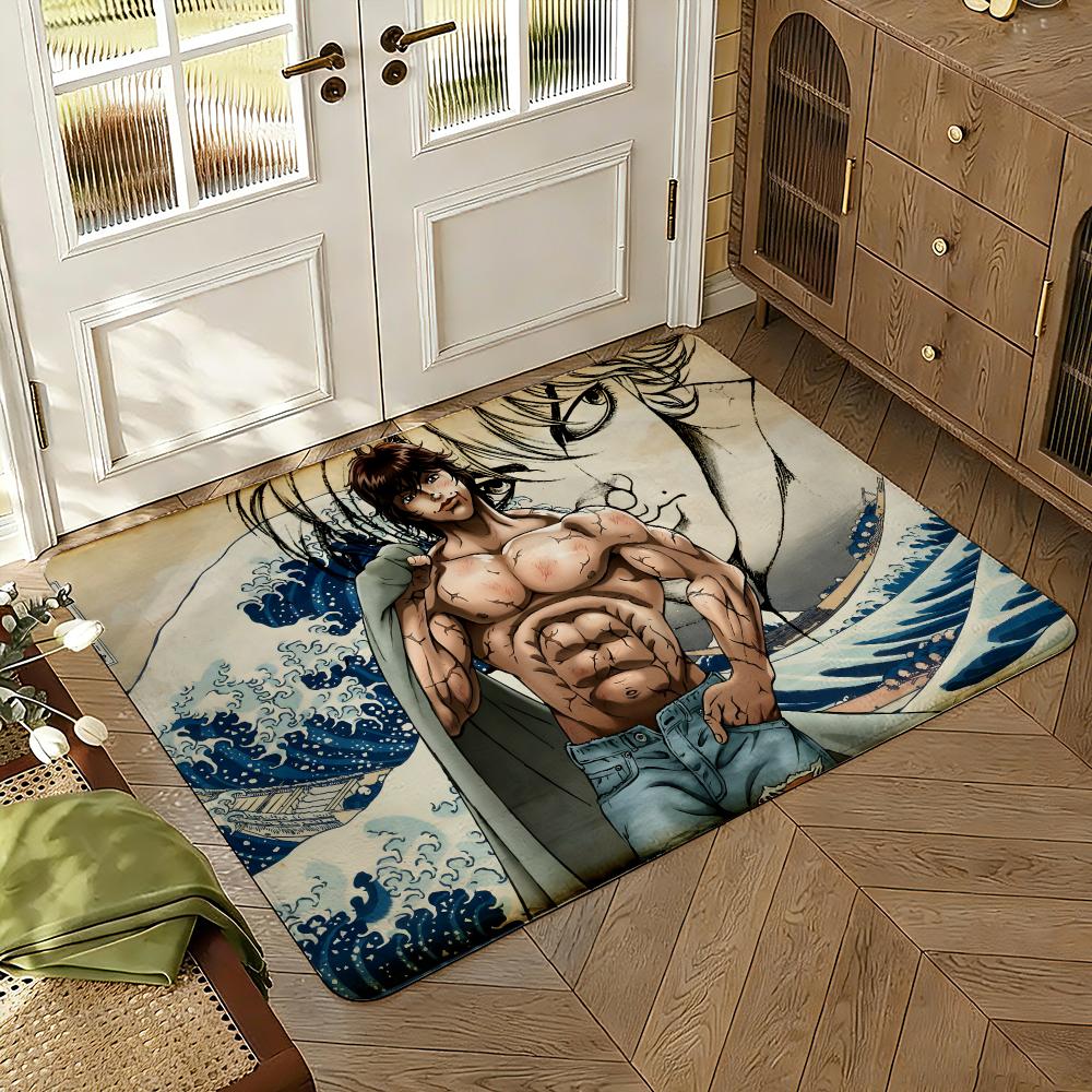 Baki the Grappler Floor Mat Soft Thickened Absorbent Non-Slip Bedroom Living Room Door Mat Home Decor Flannel Rugs