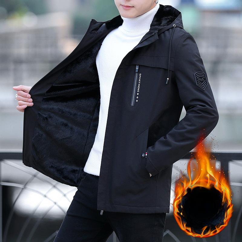 Kurtka polarowa męska jesień i zima luźny płaszcz typu trencz z kapturem męska ocieplana bawełną płaszcz studencki ciepła odzież męska