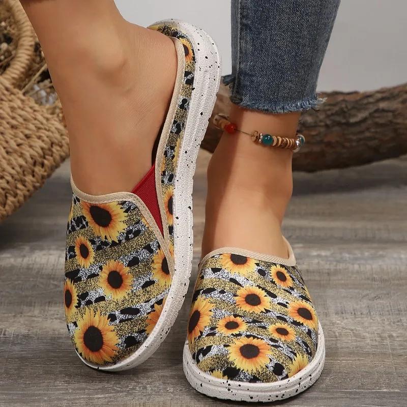 Black White Cow Print Canvas Mule Loafers Woman Fashion Slip-on Leopard Sneakers Ladies Casual Flat Sport Slippers Plus Size